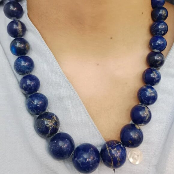 Lapis Lazuli Blue Bead NecklaceVintage Lapis Stone Single Strand Graduated - Picture 2 of 8